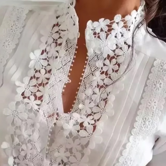 Boho Floral Crochet Button Down Lace Blouse - Picture 4 of 4
